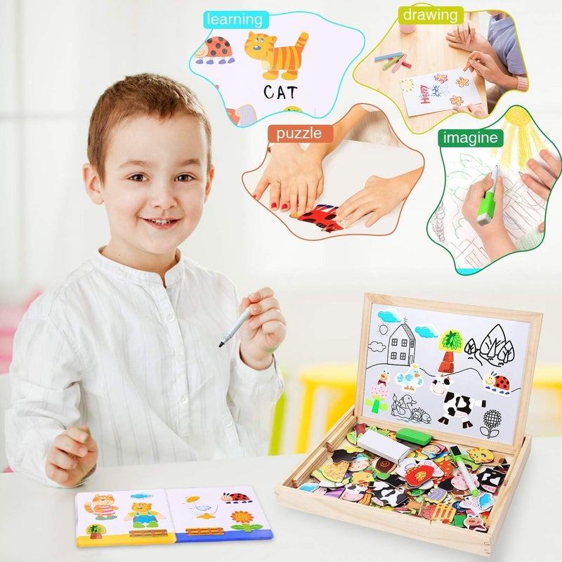 Capstro Wooden Magnetic Board Game for Kids – Double-Sided Magnetic Animal Puzzle & Drawing Board with Erasable Marker | Preschool Educational Play Set – Happy Farm - Image 2